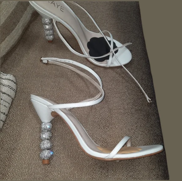 RAYE Leather Crystal Embellished Heels Disco Ball Strappy White Party 8.5 - Picture 5 of 13